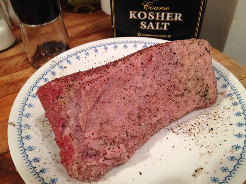 Let roast sit out in its wrapping for 30 minutes to an hour so that it can come to room temperature. This drastically reduces your cooking time and makes it easier to achieve a nice rare temperature