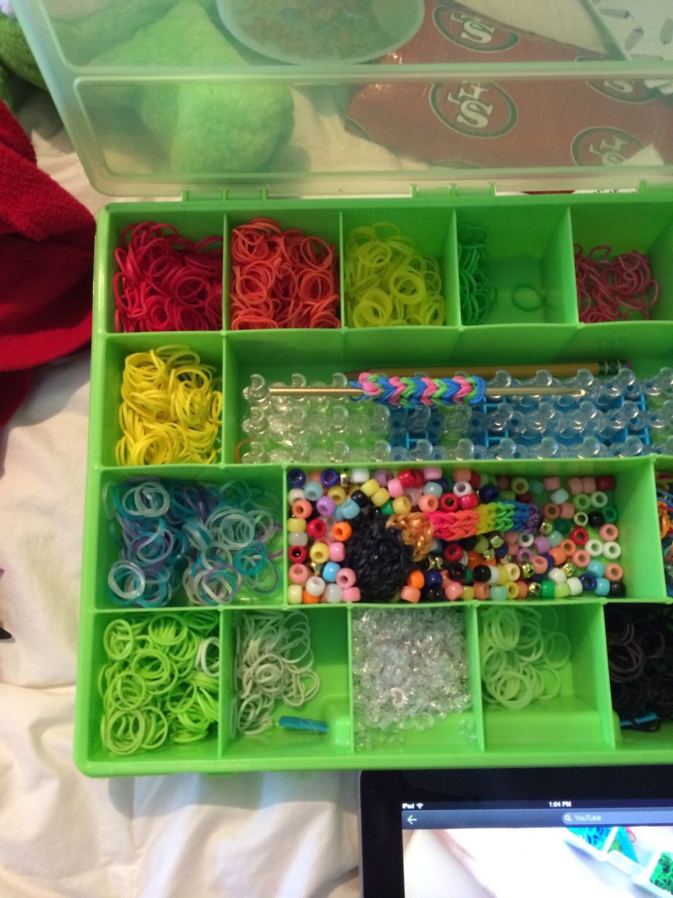 Let's get ready to loom \ud83d\ude03. Grab some rubber bands your hook and your loom.