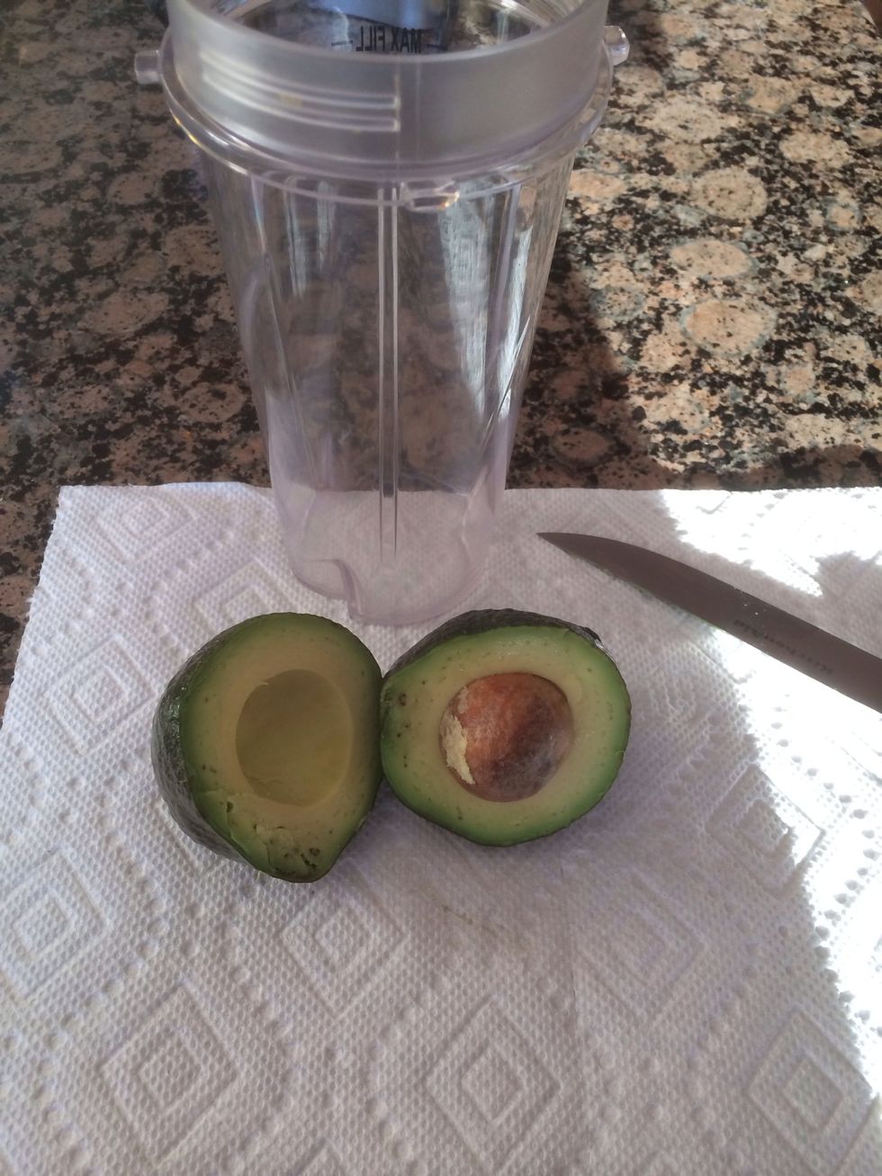 Let's get started !!! If you want a really thick smoothie, use the whole avocado .. If not.. Let's start with half