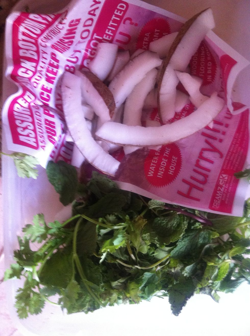 Let's keep coriander and fresh coconut ready