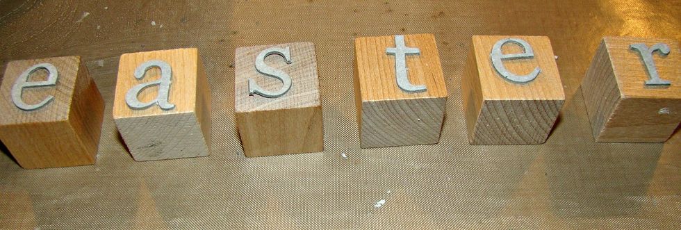 Let's make some letter blocks. I purchased these wooden blocks at my local craft store and had some grungeboard letters that fit perfectly.