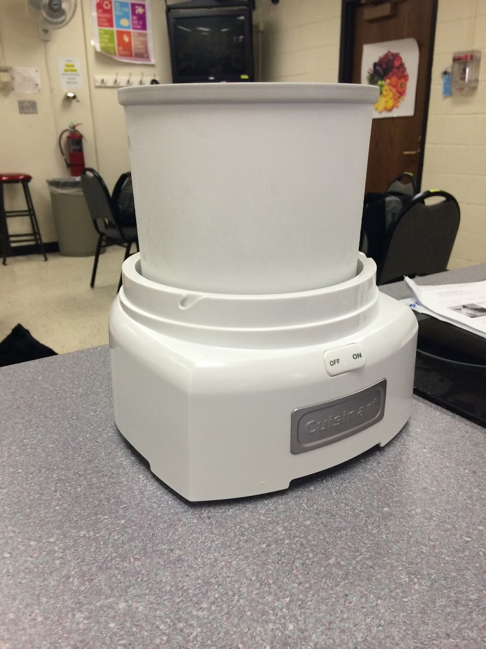Let's start with the ice cream! First, make sure you put your ice cream freezer bowl into the freezer. It must be in the freezer for a minimum of 24 hours.