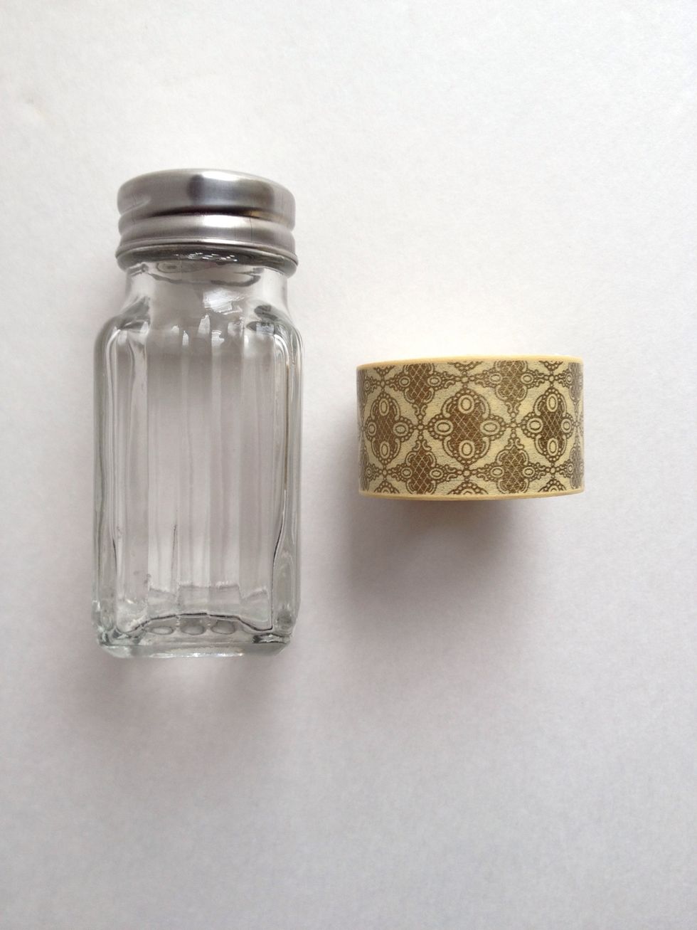 Let's start with your salt shaker. Grab some pretty washi tape, like this gorgeous ivory and gold pattern by Graphic 45.