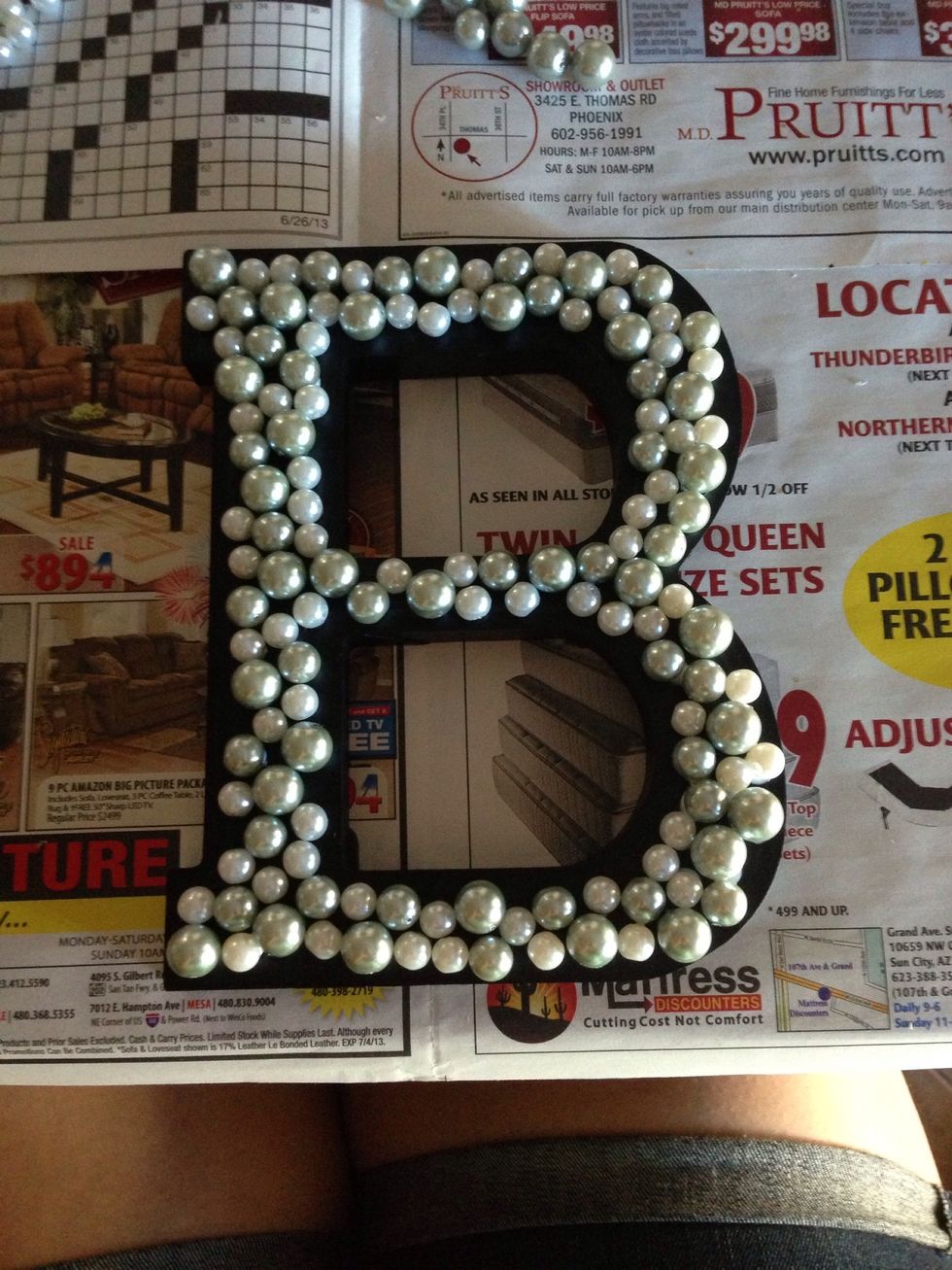 Let sit for about three hours or else your beads will slip off. You have completed your decorative letter. Simple and easy!