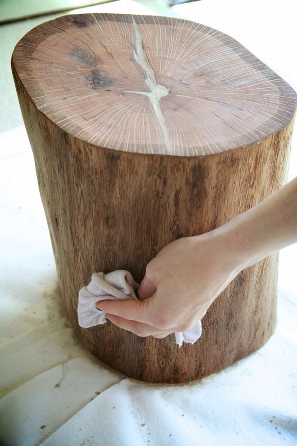 Let stain soak in from 5-15 minutes or according to stain directions. The longer it stays on, the darker the stain will be. Wipe off with clean rag in the direction of the wood grain