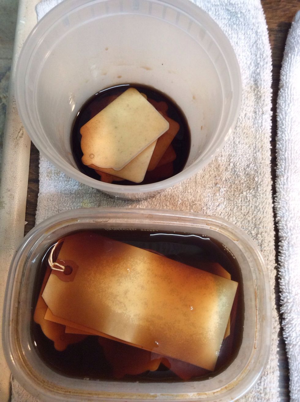 Let tags soak. Soak overnight for richer color. (Just be sure the paper you are using can hold up). Cardstock is usually fine, printer paper can only take short term soaking before disintegrating.