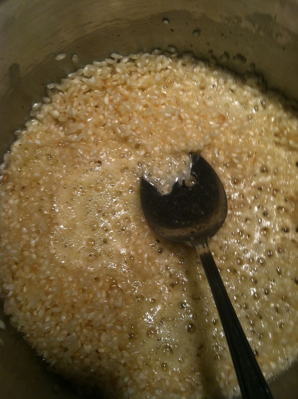 Let the butter and rice brown together for a couple of minutes, stir constantly!