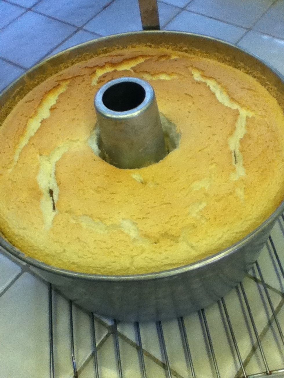 Let the cake cool on the counter for about 5 minutes. Prepare yourself for the flip!