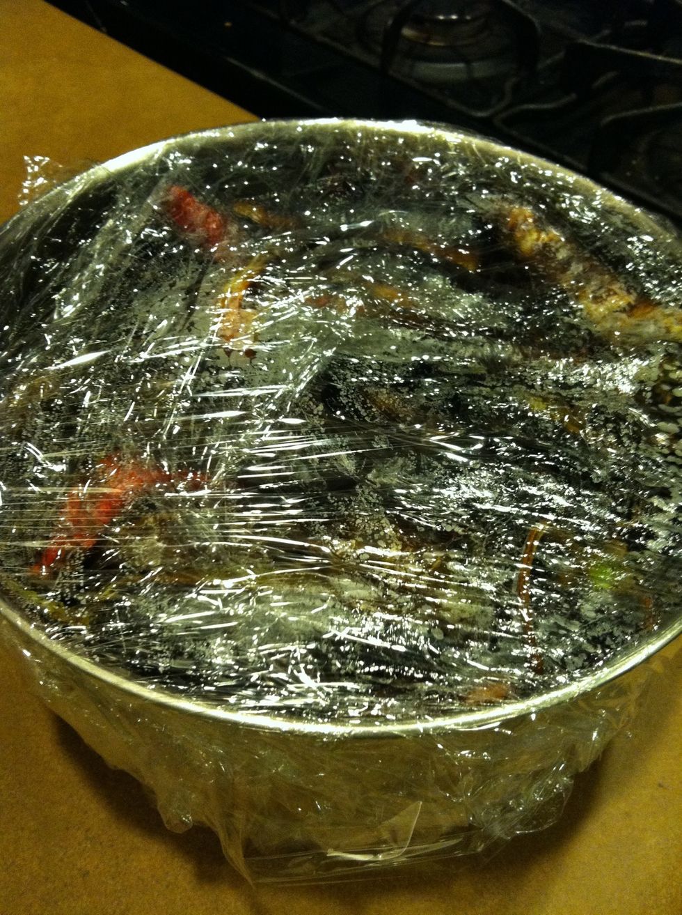 Let the chiles sweat for about 20 minutes. Use food-grade gloves to protect the chile from contamination and your hands from burning.  DO NOT EVEN THINK ABOUT RUBBING YOUR EYES!
