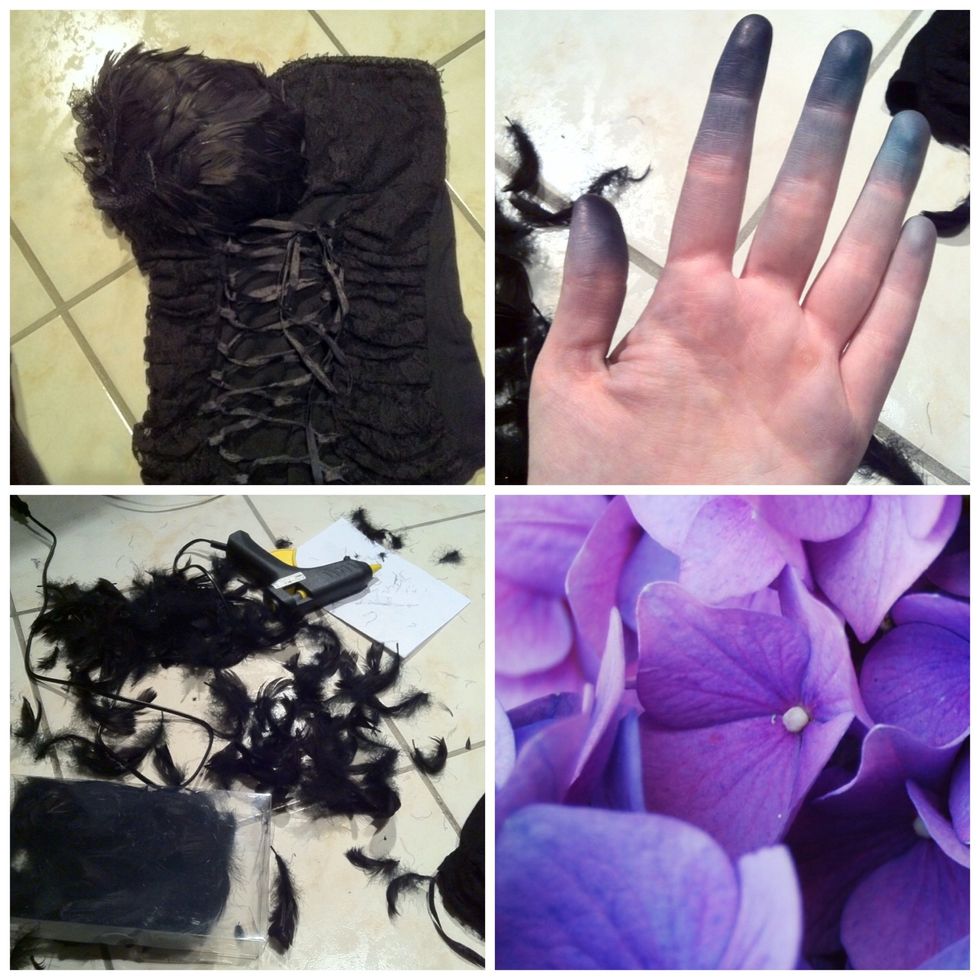 Let the corset rest for a moment and tidy up the mess you made \ud83d\ude0a Also wash your hands, if the feathers stained your hands as good as mine!