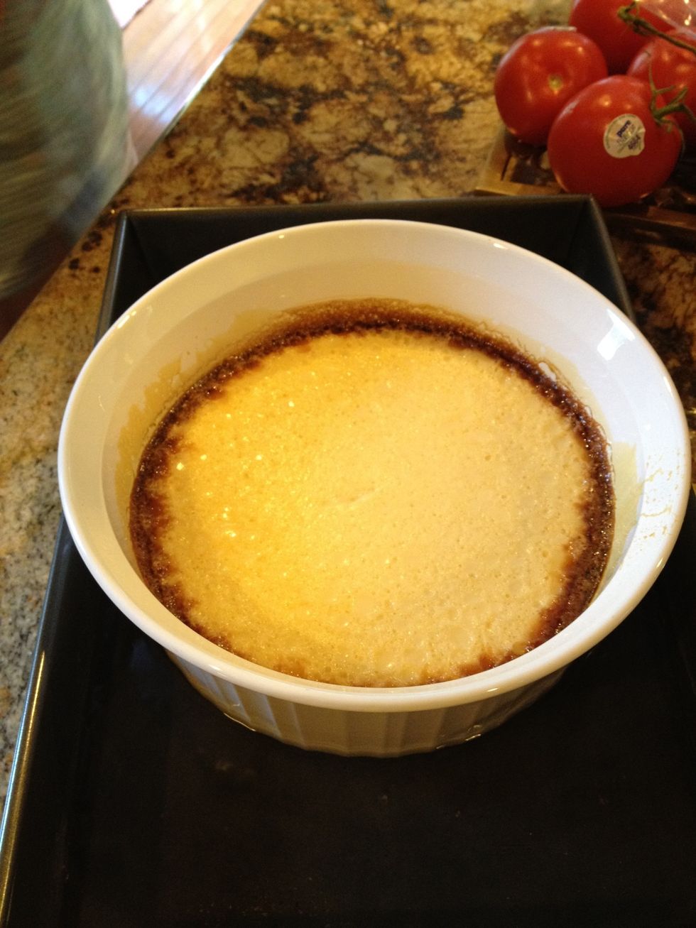 Let the flan cool for 20-30 minutes and then put in fridge