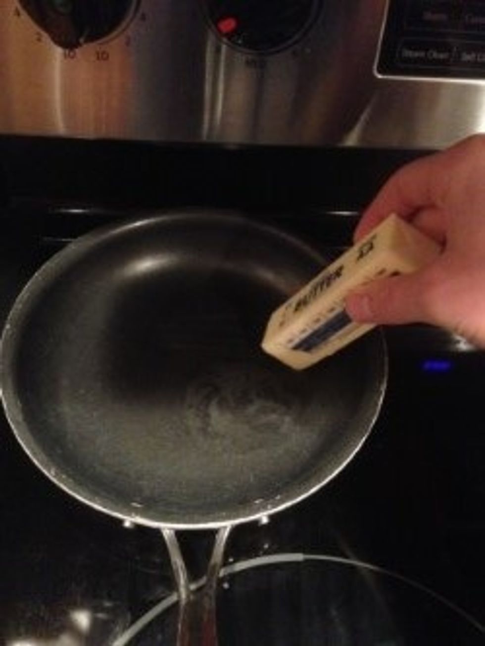 Let the frying pan heat up before applying the butter. Butter the whole inside of the pan. This will help your eggs not stick to the pan and it adds more flavor to the eggs.