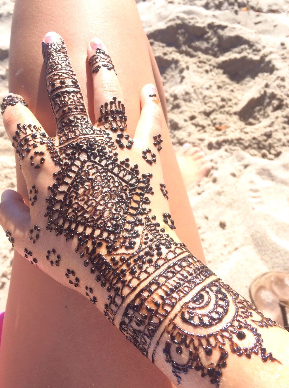 Let the henna paste dry and harden. Keep on as long as possible for best results.