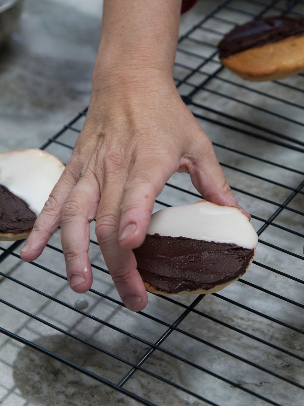 Let the iced cookies set so the frosting can harden.