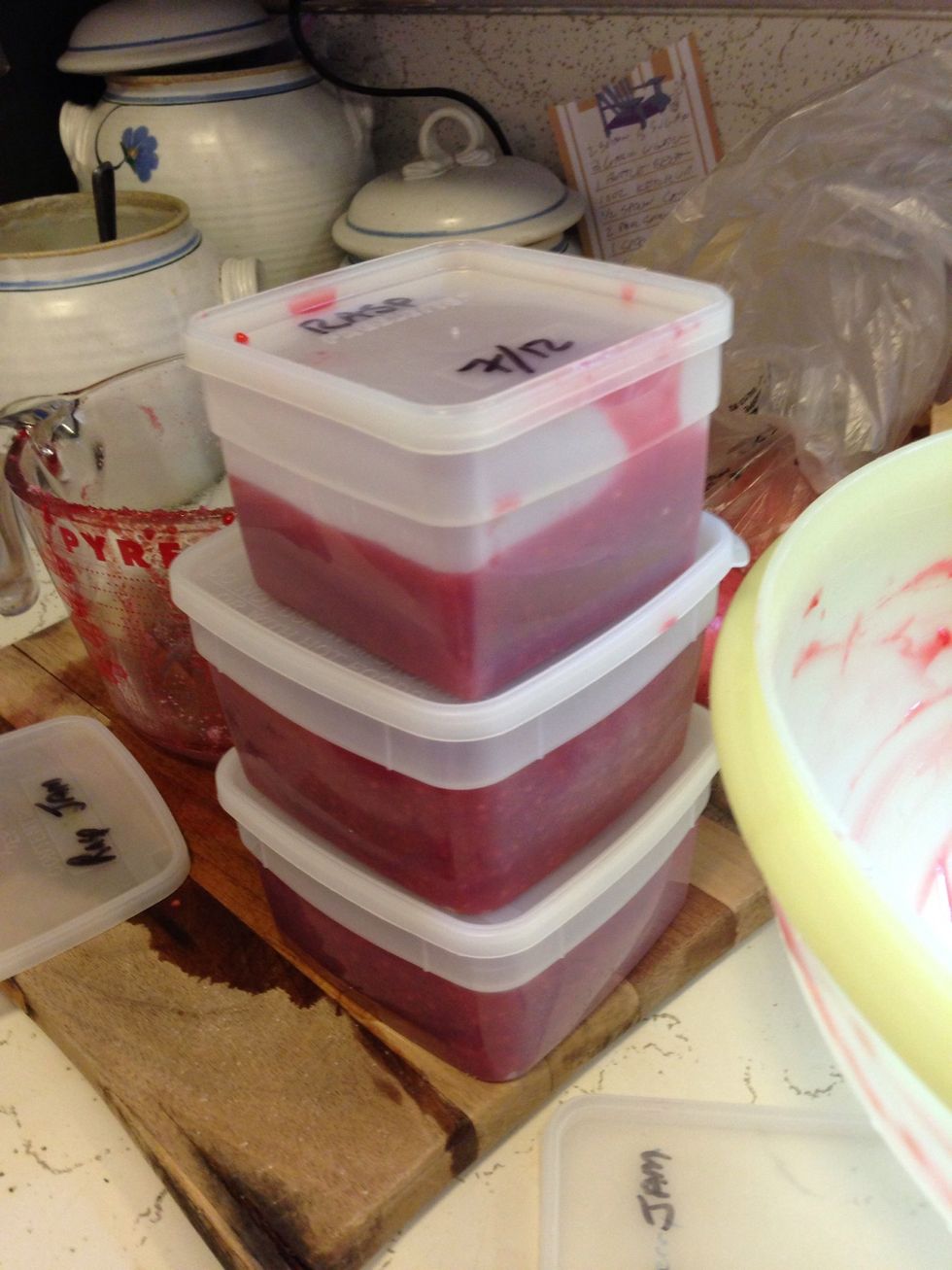Let the jam sit in on the counter at room temperature for 24 hours. You may use the jam after it rests or you may store it in the freezer for up to 1 year. (Ours never lasts that long!)