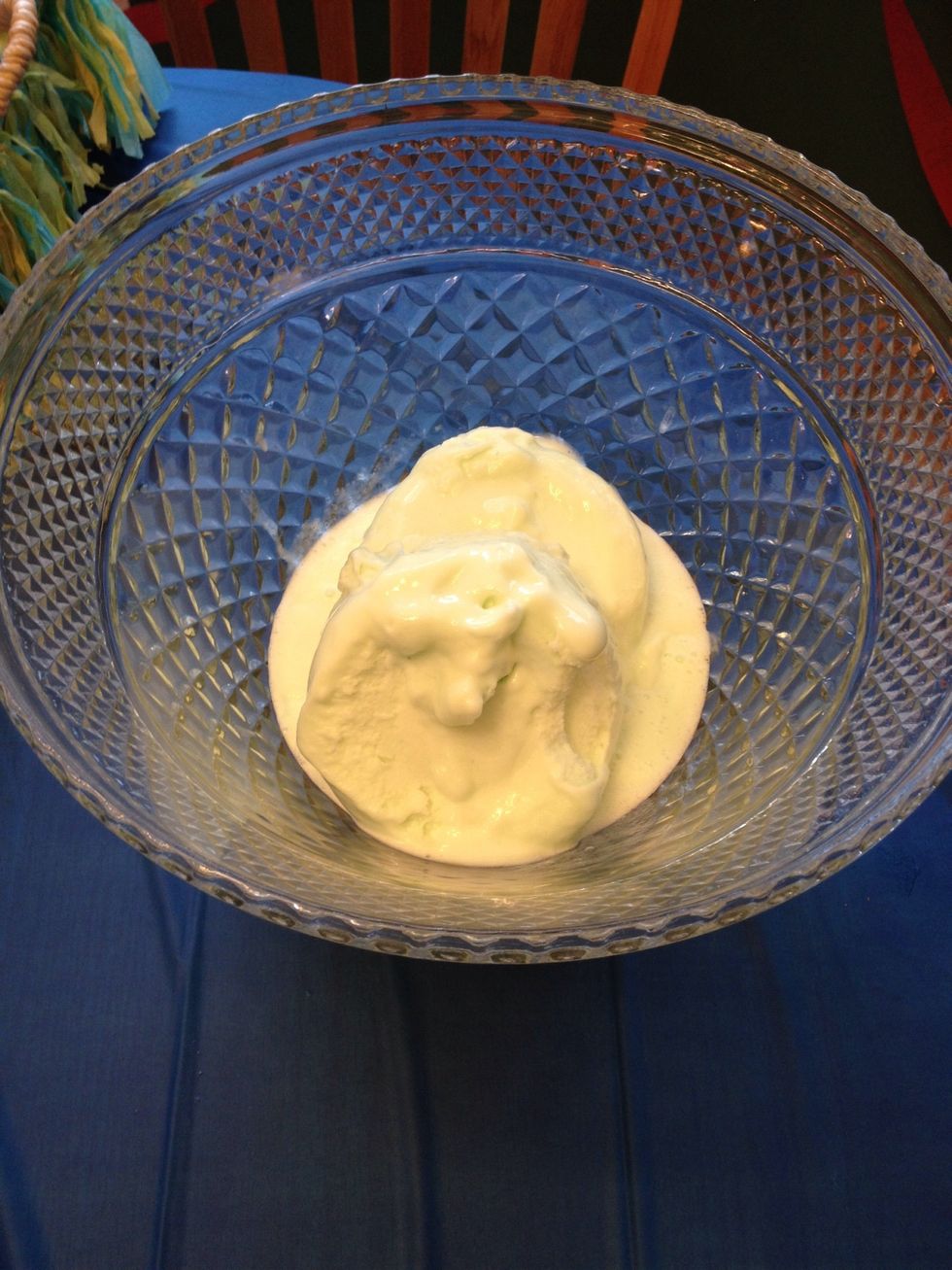 Let the lime sherbert thaw out for about an hour, then add to punch bowl.