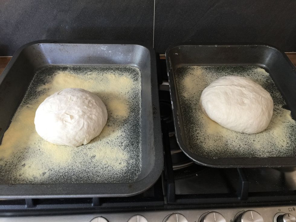 Let the loaves stand for about an hour before they go into the oven. I set a timer for 45 minutes after they go on the tray so I can prepare the next steps.