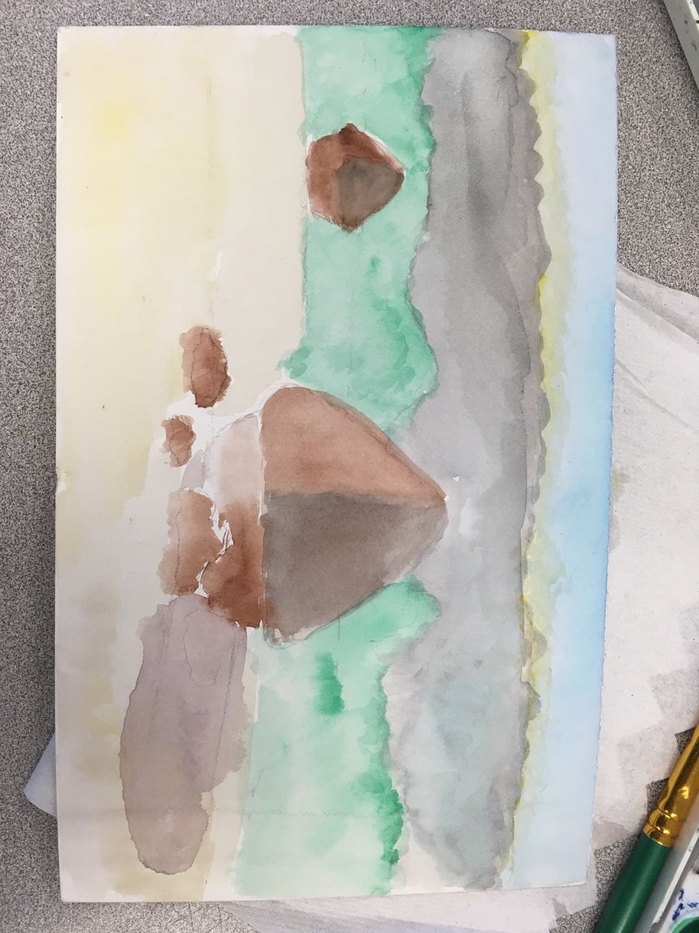 Let the painting fully dry before adding acrylic paint