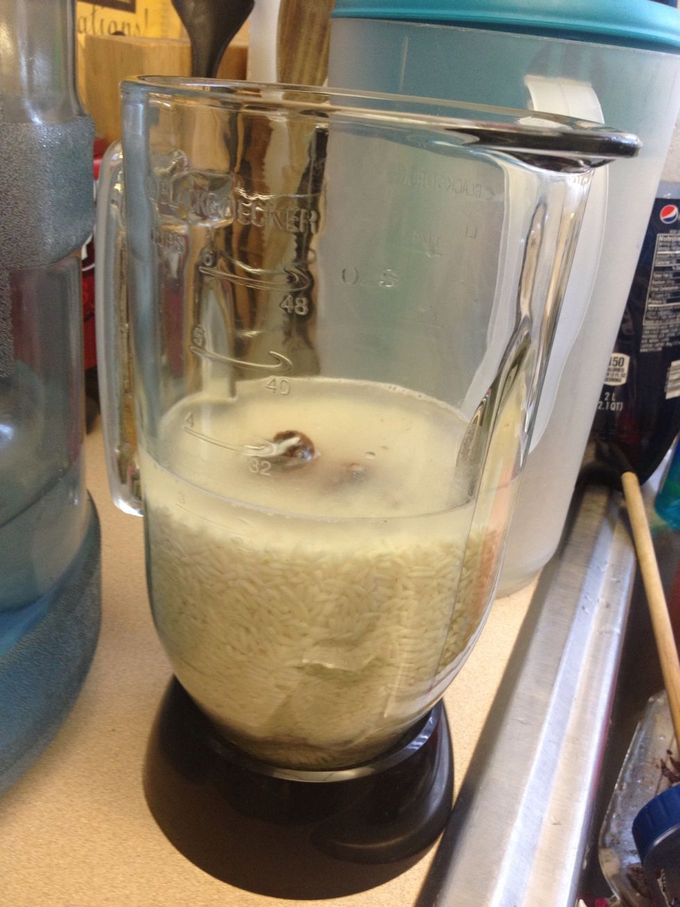 Let the rice soak in water, I usually stick the cinnamon stick in there as well, so that you can blend it later. Should sit over night for best results or at least a few hours.