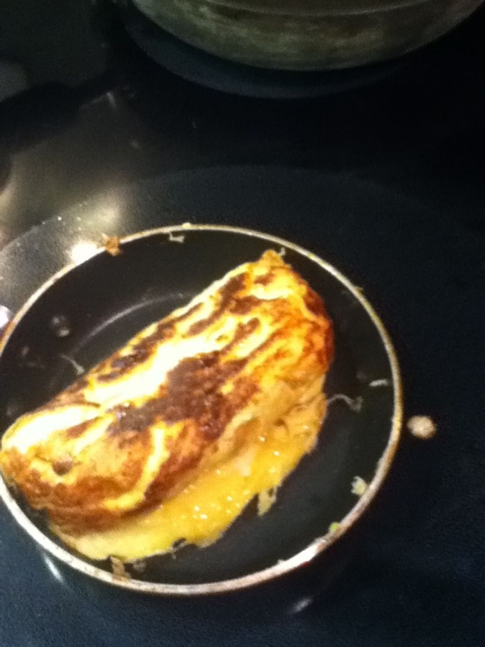 Let the rolled egg sit in the pan to cook the middle but not to long or it will look like this. You don't want it to be burned