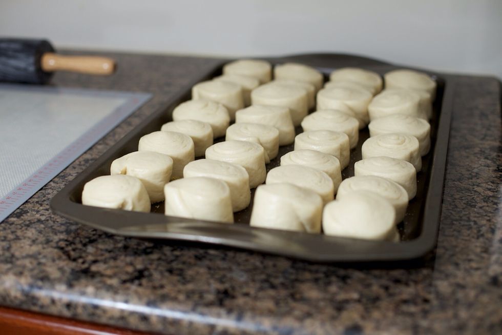 Let the rolls rise in a warm place for about an hour.  Preheat the oven to 325 F.  Time it so that when the dough has risen, the oven is ready to go.