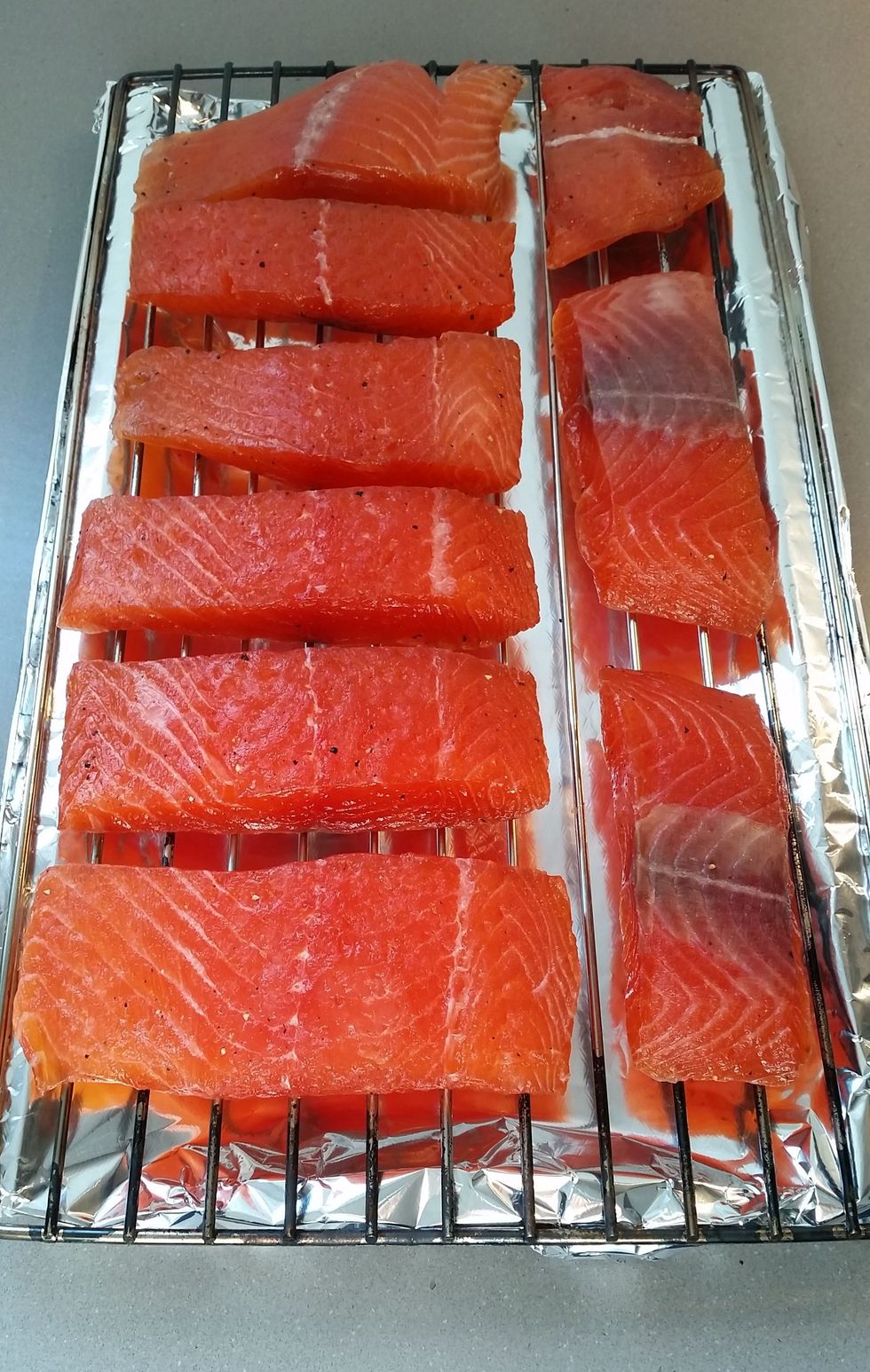 Let the salmon strips sit for about 20-30 minutes in room temperature.