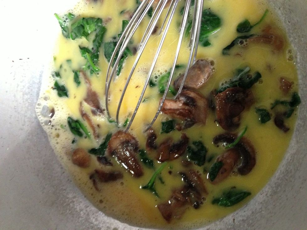 Let the vegetable mixture cool for about 10 minutes before adding it to the beaten eggs.