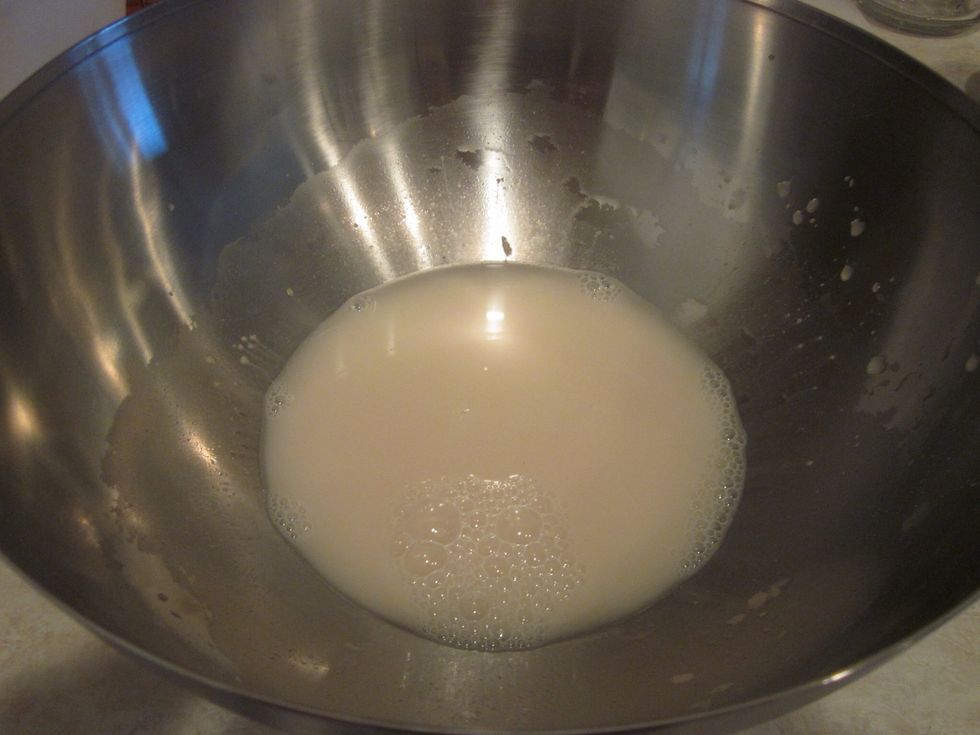 Let the yeast sit for a min or so. It's best to add a tbs of sugar and watch to be sure the yeast do their thing. You'll see a light foam or bubbles appear. I rarely do this, but it really is best to.