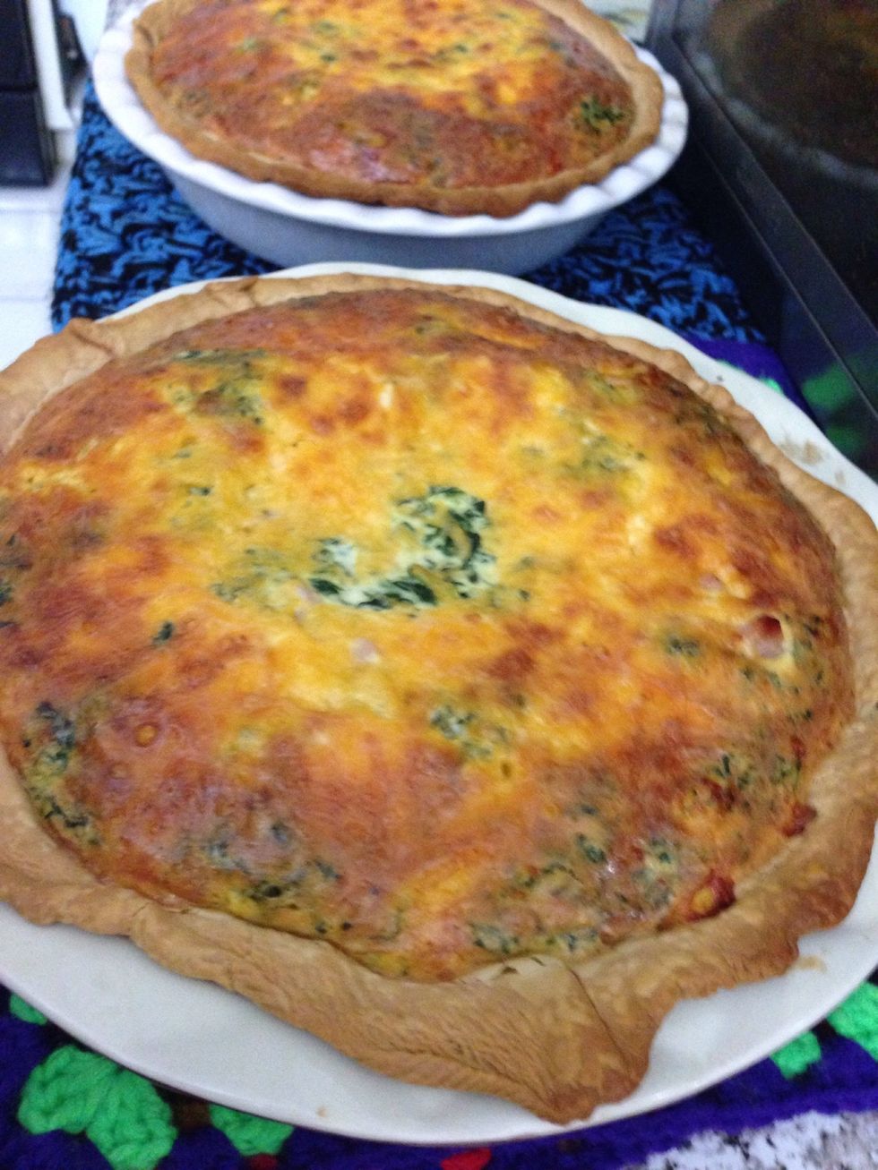 Let them cool for about 15 minutes, you can lay a piece of foil if you'd like. The quiche can be eaten warm / room temp / cold any way you like basically!