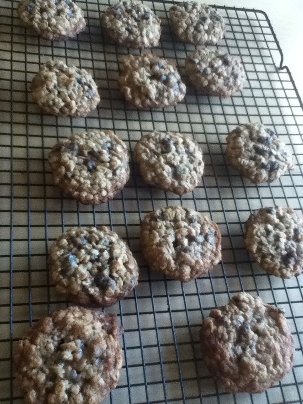 Let them sit for 5 mins on cookie sheets, then transfer to a wire cooling rack.