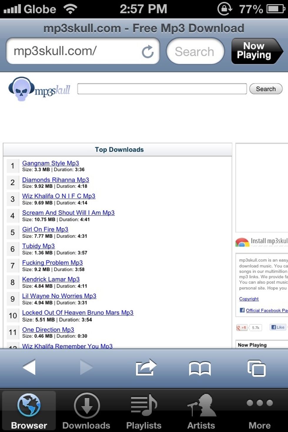 Lets edit our bookmark so mp3skull is in the top most. this is usefull when you have many mp3 site bookmarks. Press the book like icon right after the arrow button