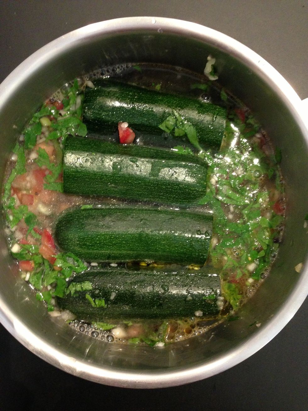 Level courgettes with boiling water. Cover and cook on low medium for 40-50 mins and let them cool