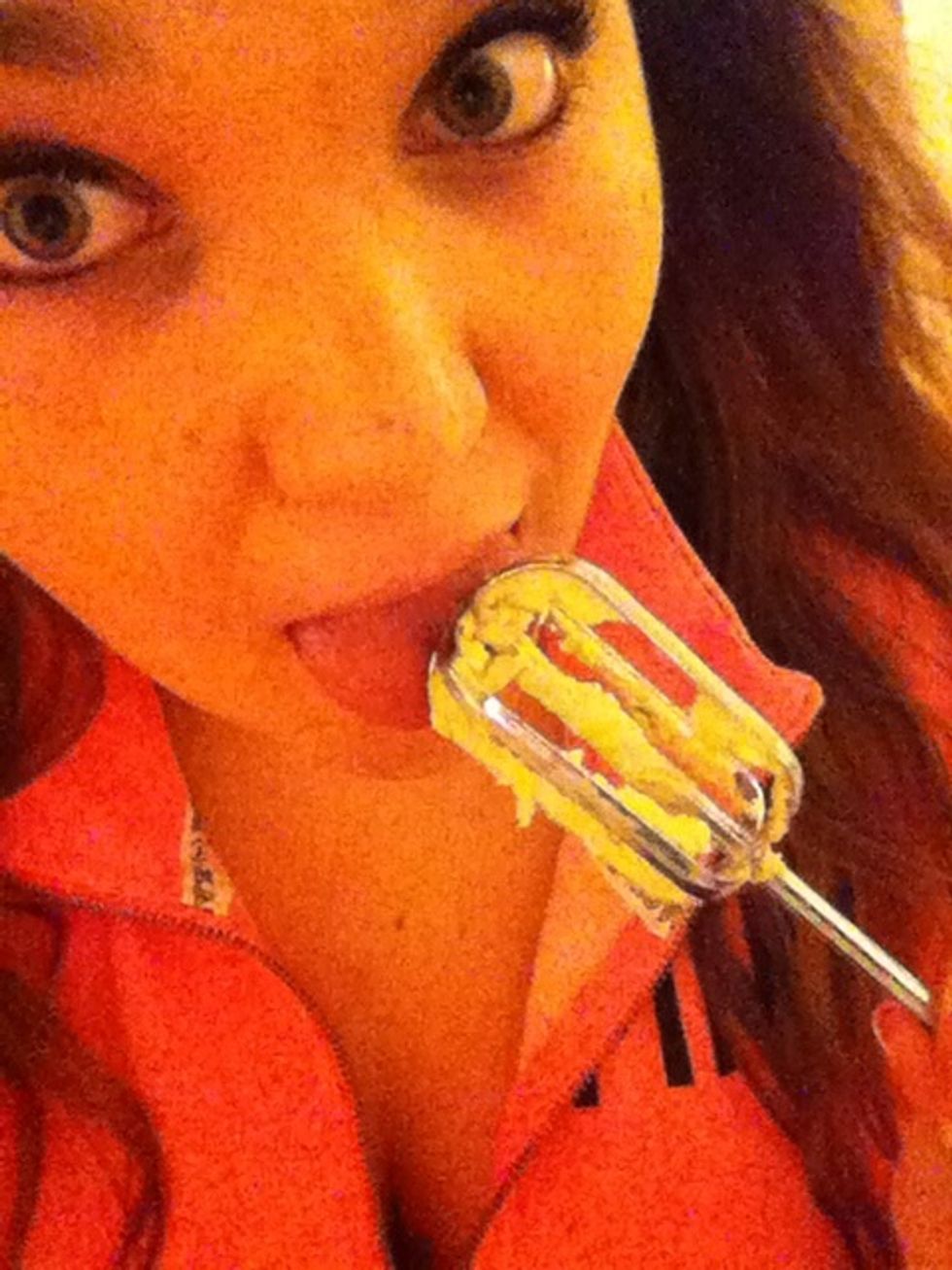 Lick the beaters/spoon/spatula/whatever....DUHH!