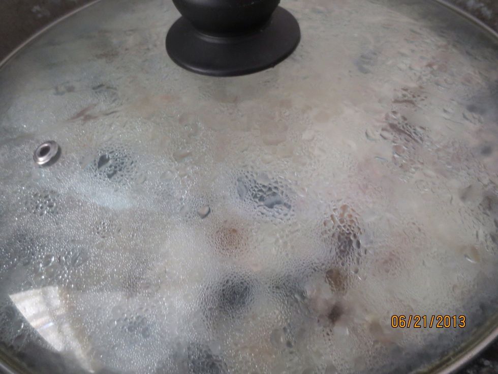 Lid and let lightly boil until the cooked rice becomes nice and fluffy