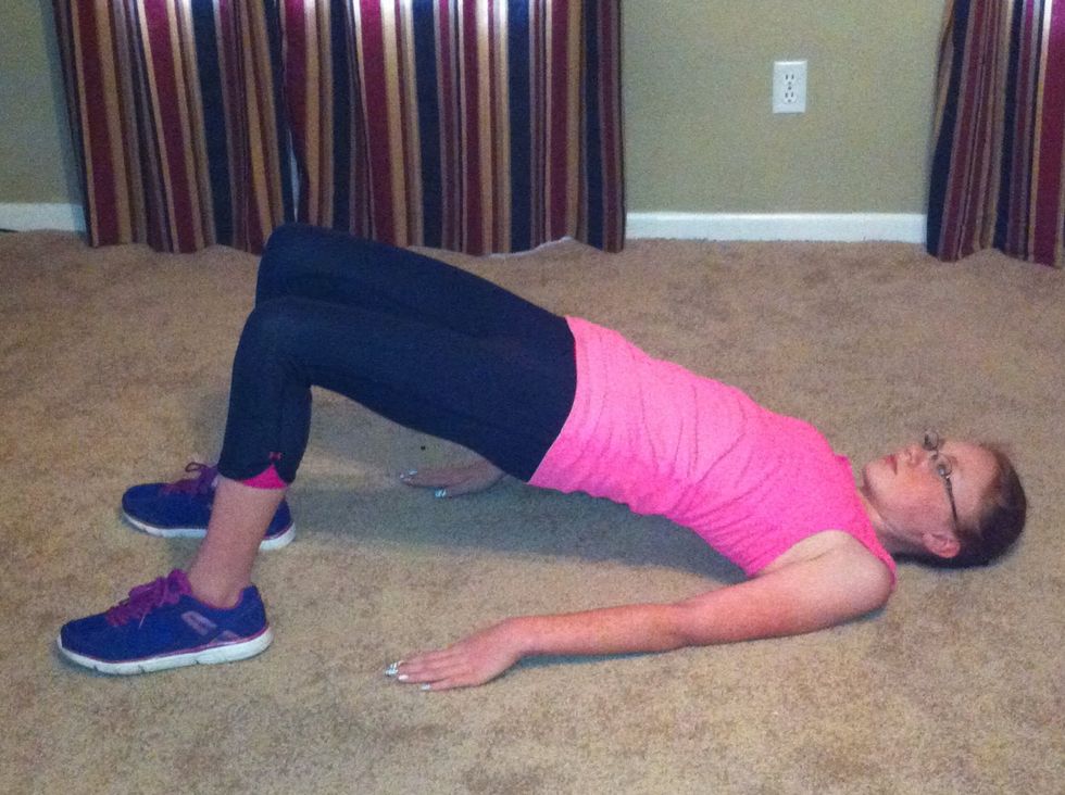 Lie on floor with knees bent and feet flat on floor. Raise rear so that your making a straight line from shoulders to hips. Hold for  10 seconds. Lower to floor and repeat 10 times.