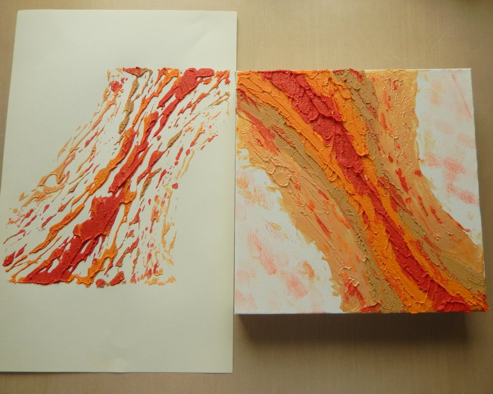 Lift the paper away to reveal a more textured surface. You can use both the canvas and the paper as separate projects.