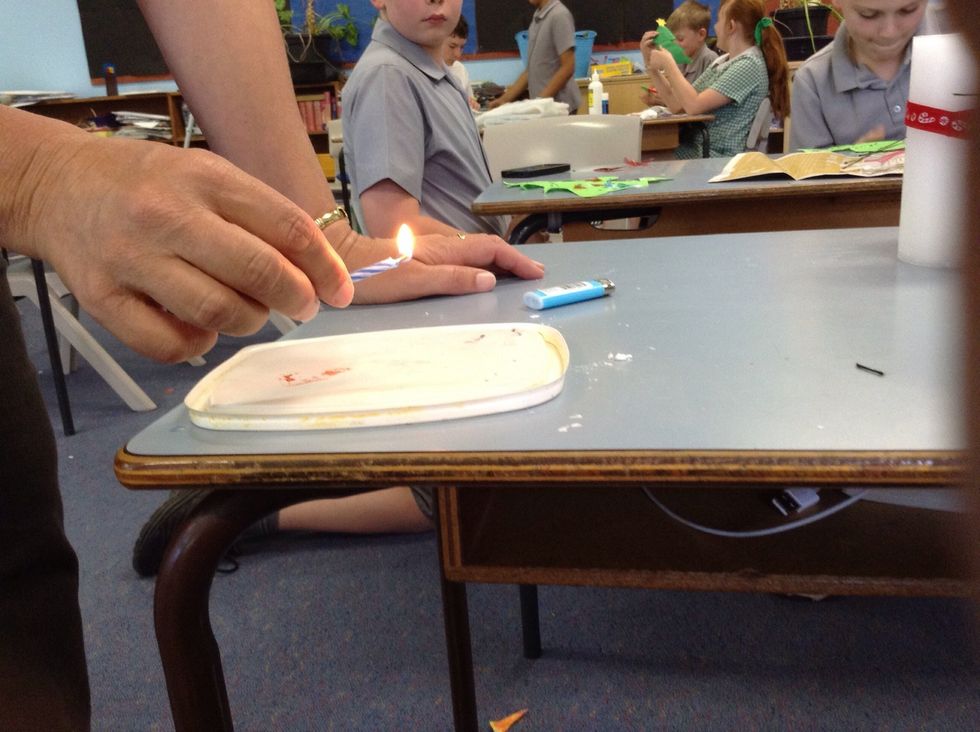 light the birthday candle, what you are going to use as the eyes and nose