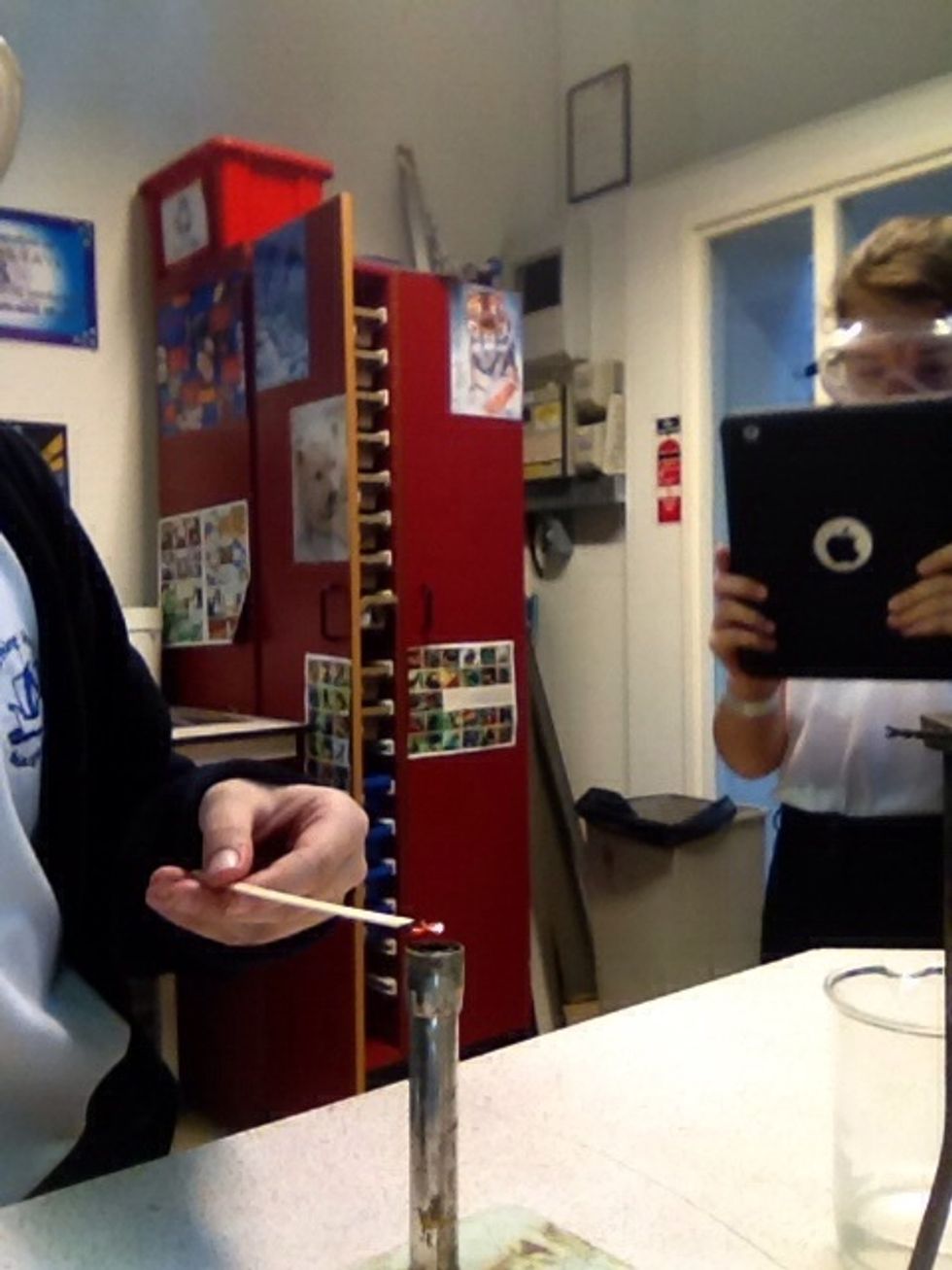 Light the Bunsen burner and turn on the gas.