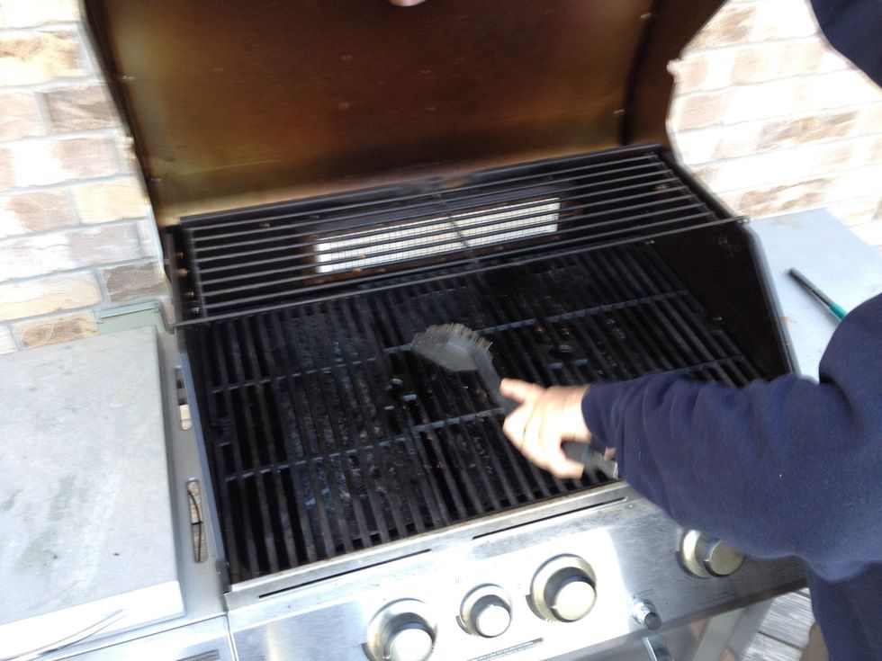Light up the grill on high. Let it heat up as high as possible not only to clean it off but you're going to need the heat for the next step.
