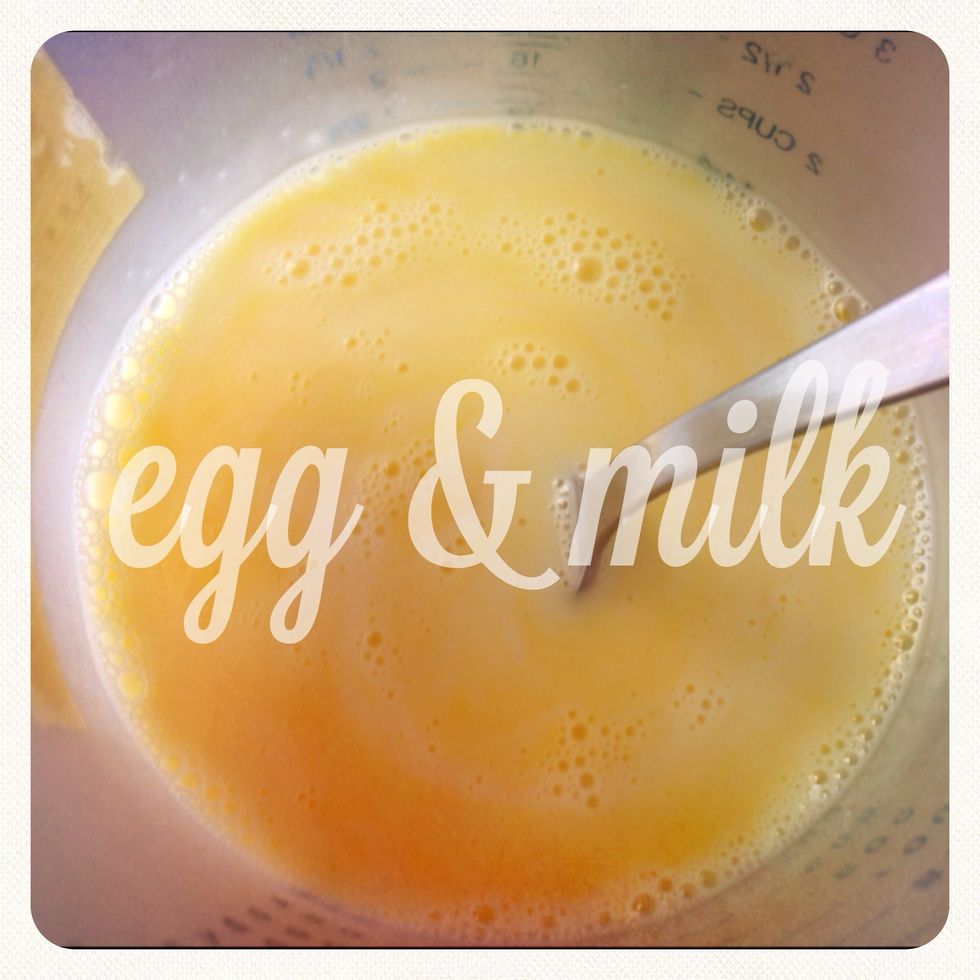 Lightly beat a large egg and stir in 1 cup of milk, all at room temperature.