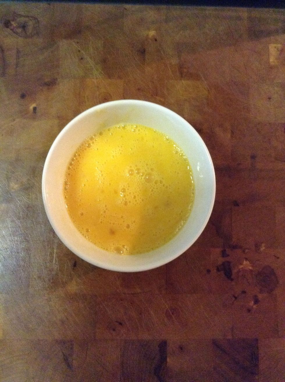 Lightly beat the eggs using a fork