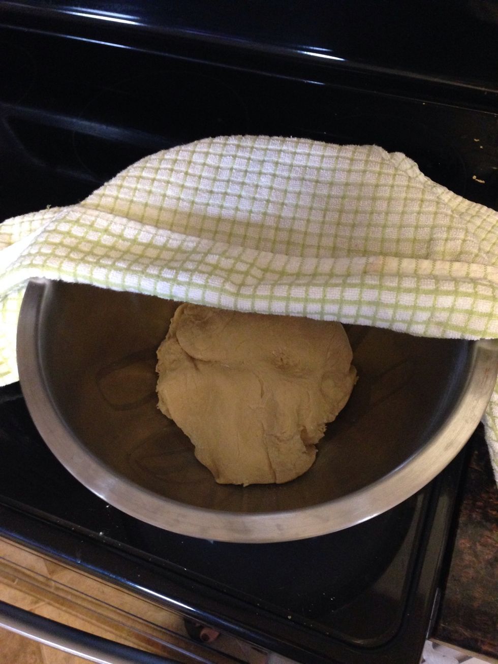 Lightly coat a bowl with olive oil and place the dough in it. Cover with a dish cloth and let it rise for about an hour in a warm place, until it doubled in size. Punch down cover again 10 min.