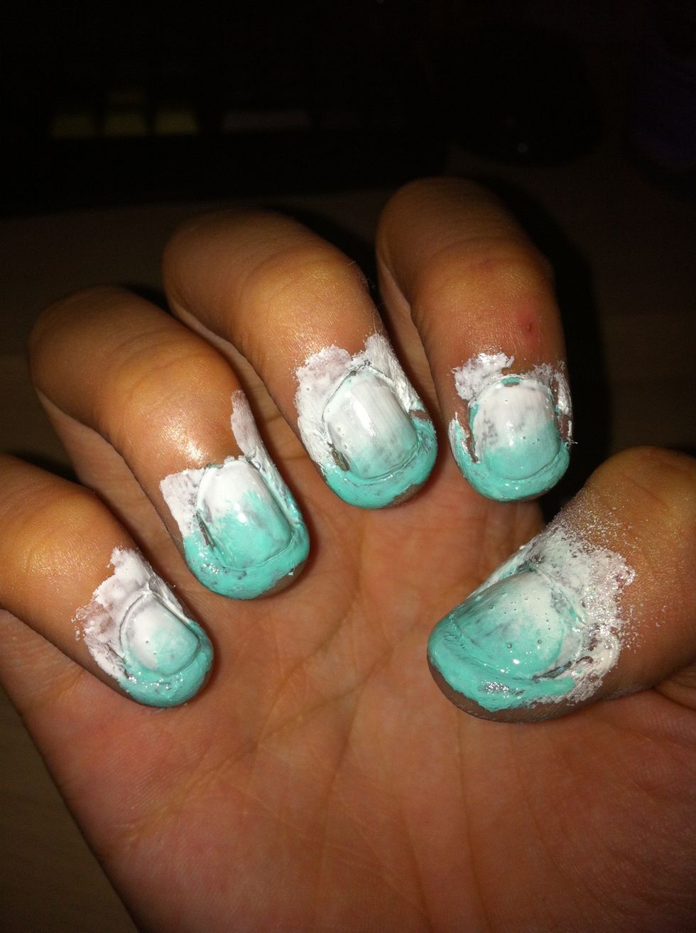 Lightly dab the sponge onto your nail, don't worry if its messy , you will eventually need to clean them off