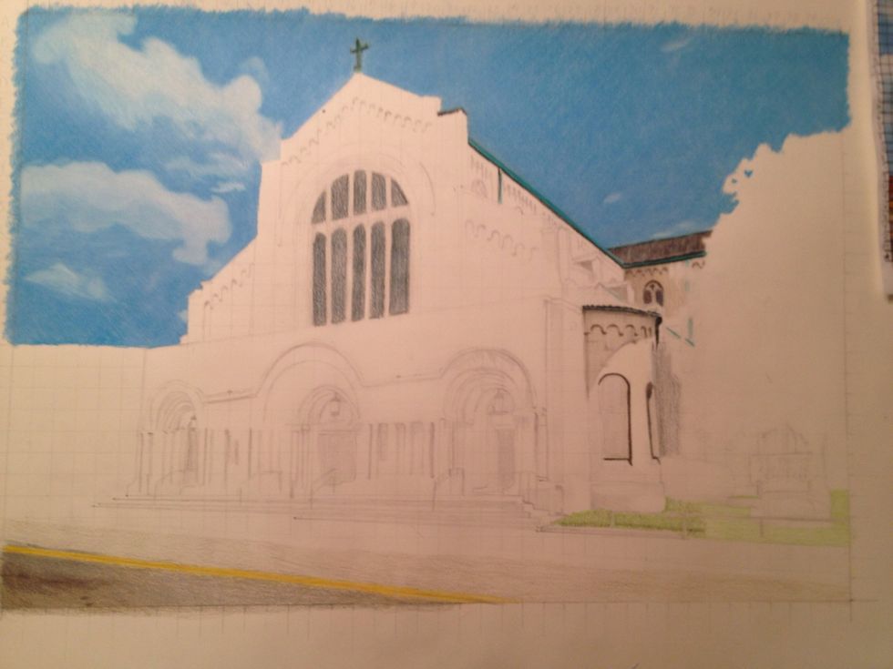 Lightly draw individual green lines to make realistic grass