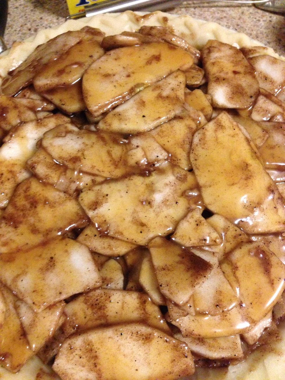 Lightly drizzle caramel back and forth over apple filling. You don't need a lot, and then set aside.