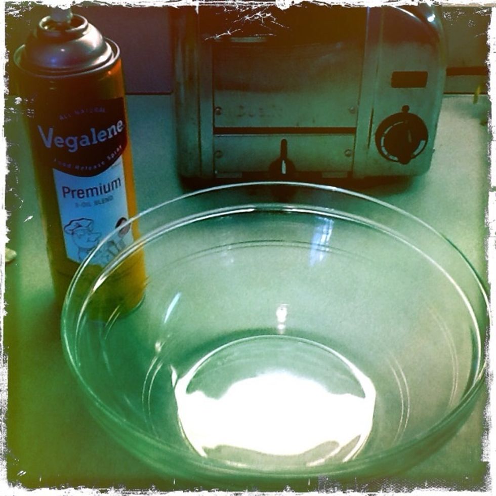 Lightly spray a bowl with pan spray or you could lightly oil the bowl.