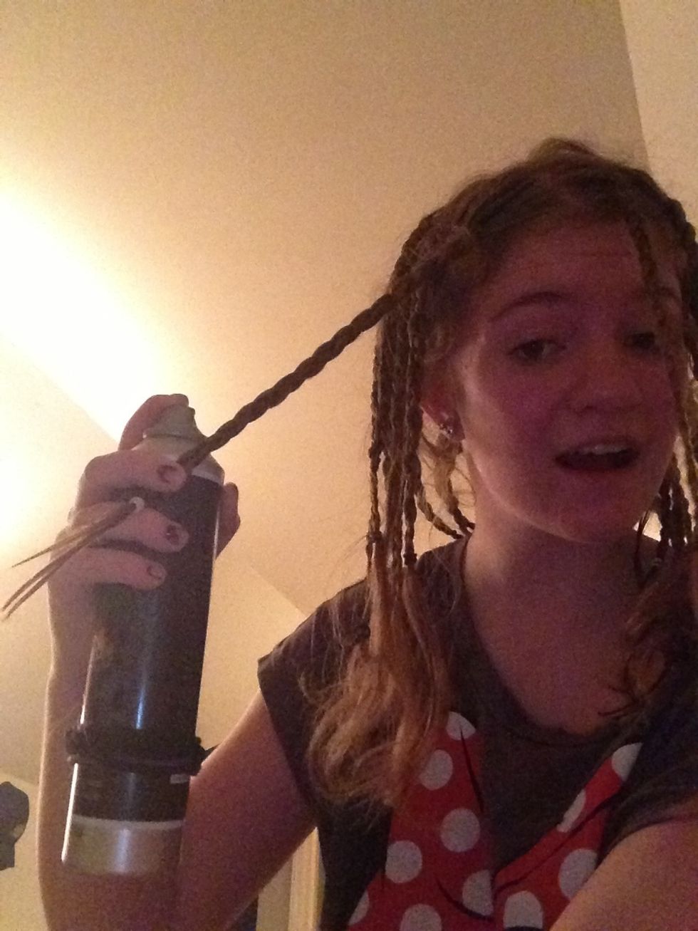Lightly spray with hairspray to enstill curls the next morning. Not to much you dont want it to be hard