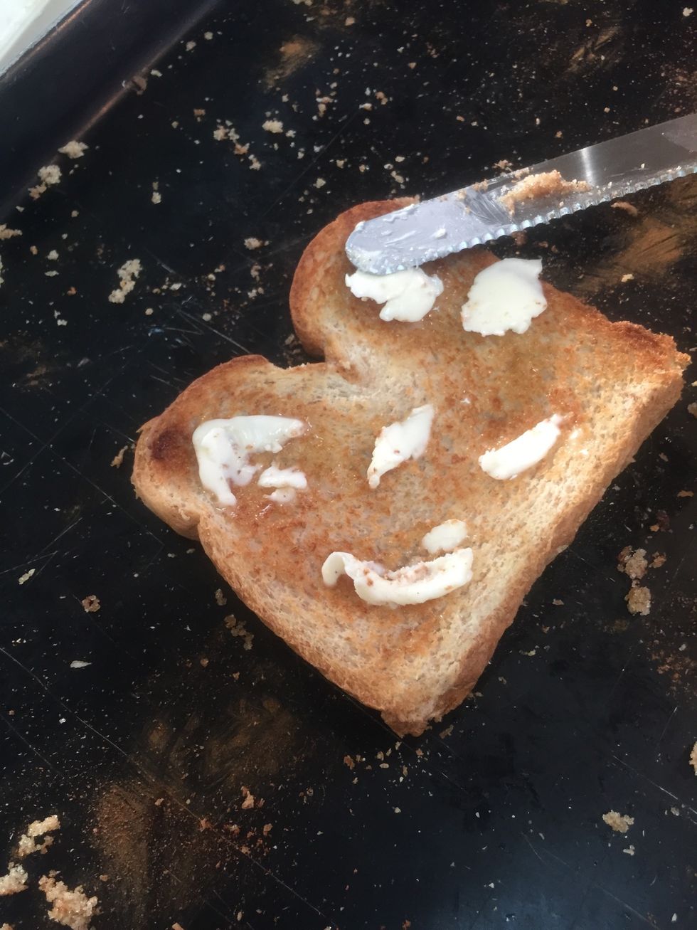 Lightly toast and generously butter 4-6 slices of bread (I started with 4, then decided to add one more slice. I'd suggest 6 for a single baking dish)