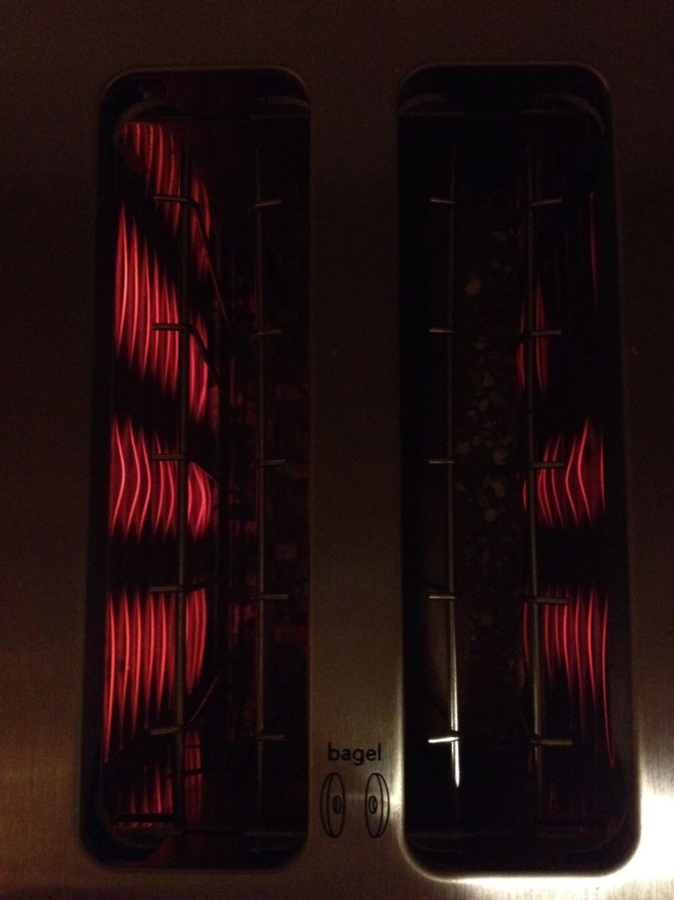 Lightly toast your bread. This prevents soggy bread and helps cook bread faster. The cooking time of an egg is too short to attempt both at once. Plus this gives a nice treat as you will see.