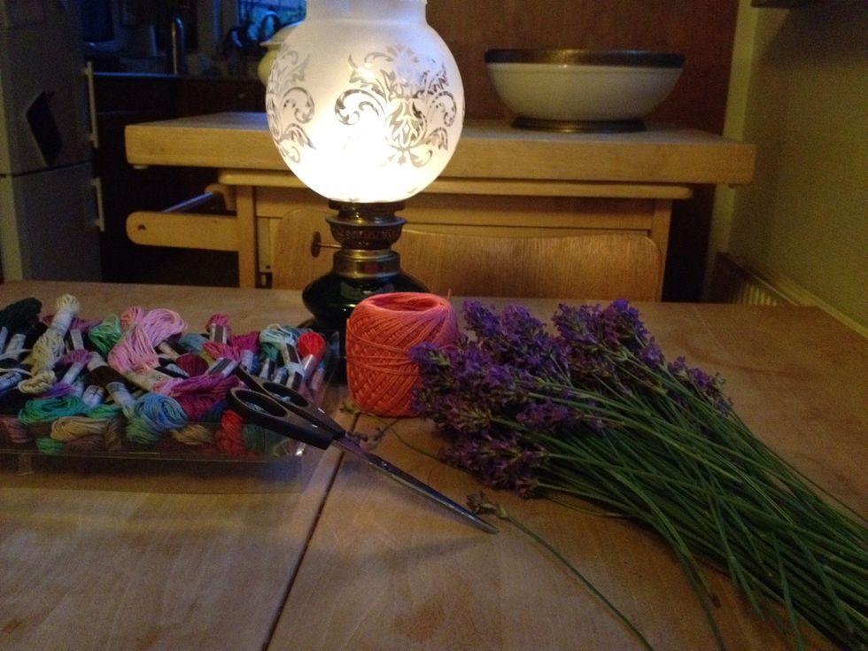 Lightning struck our house so no electricity hens the kerosene lamp. Remove the leaves from the stems.